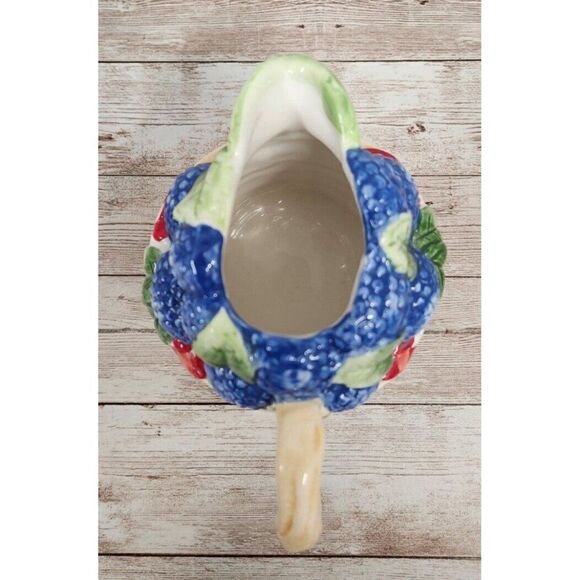 Fresh Berries Creamer Small Pitcher Harvest 4" Purple Red Tan Handle Spout - Picture 5 of 6